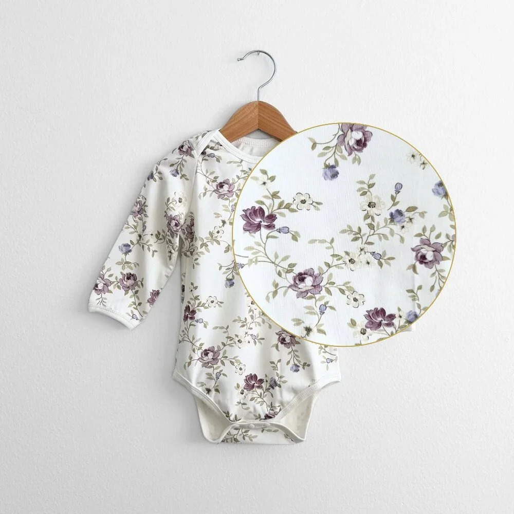 NWT Cute Girls Long Sleeve Baby Onesie One-Piece Romper Lavender Flowers 18-24M